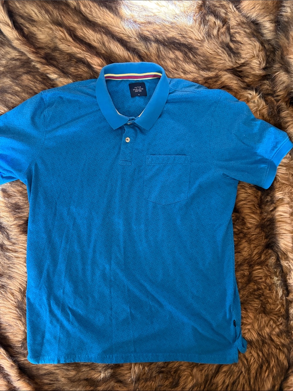 Peter England Men’s Blue Geometric Polo with Chest Pocket Size XL